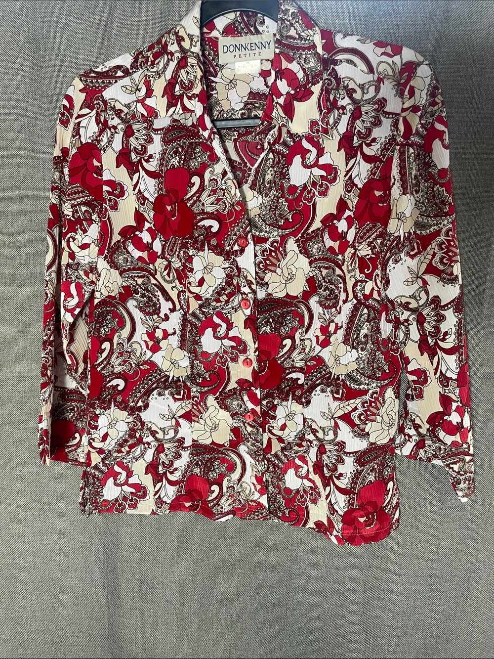 VTG 90s Paisley Floral Button Up Blouse Red Tan Cottagecore Whimsygoth Petite S